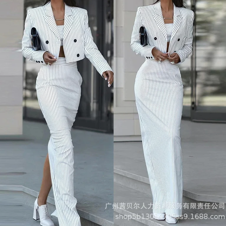 Winter Clothing For Sale - Gestreepte Blazer Jas & Slit Rok